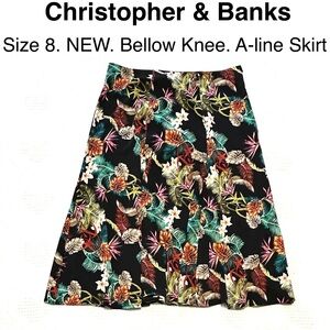 Midi Floral A-line Skirt Above Knee Viscose Blend
